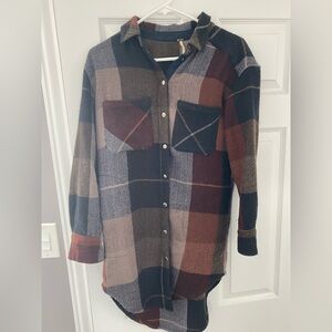 Plaid Flannel Shacket Dress • Oversized jacket • Mini Length